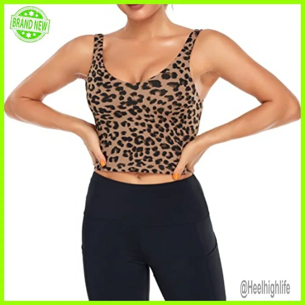 Longline Sports Bra Crop Top Padded Removable Yoga Workout Tank
